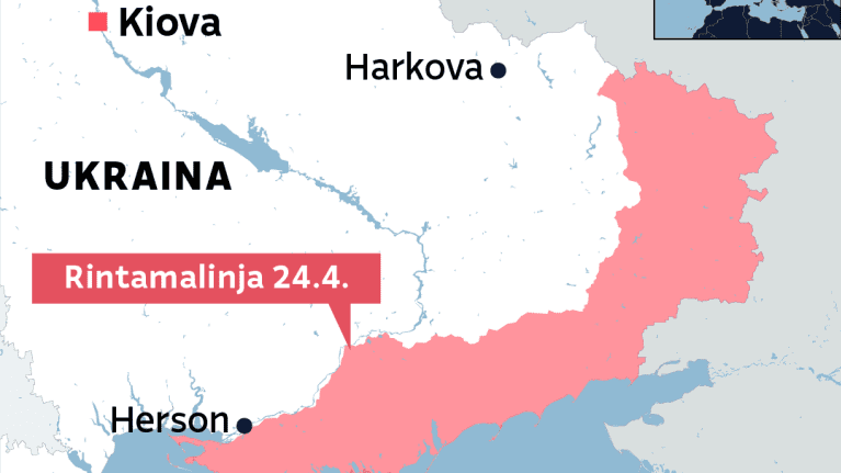 Kartalla Venäjän rintamalinja Ukrainassa 24.4.2024.