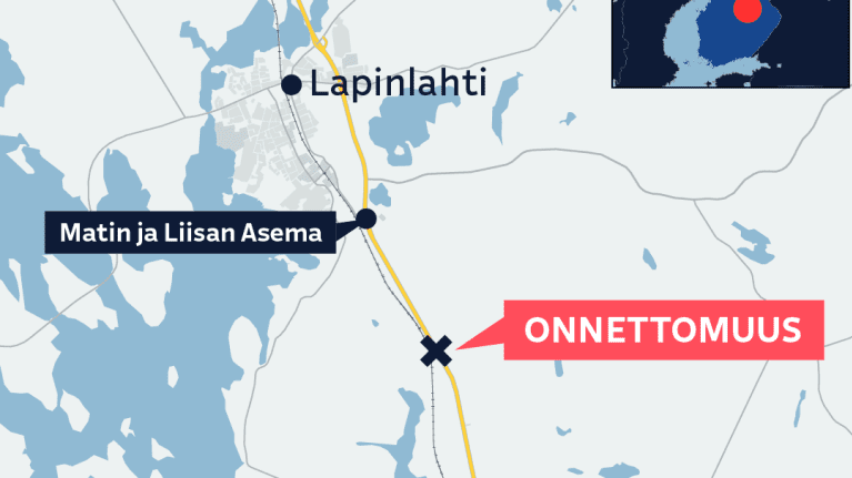Onnettomuuskartta. Rasti Lapinlahden ja Mäntylahden välillä.