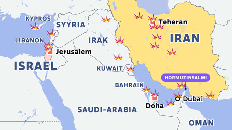 Map showing tensions in and around Iran. 