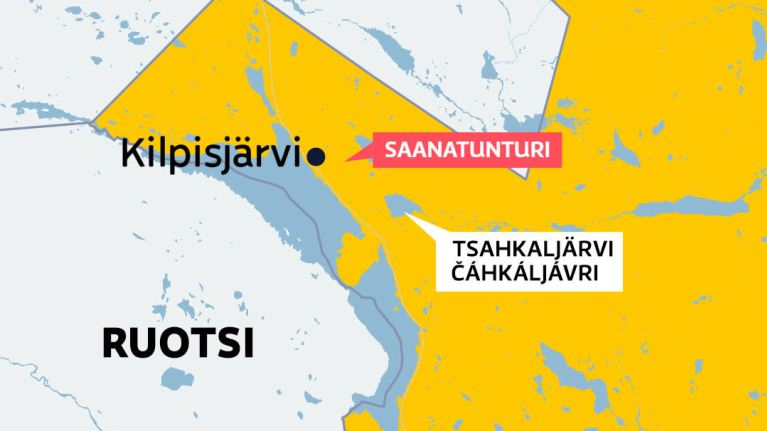 Kartta Kilpisjärven alueesta, siellä Tsahkaljärvi.