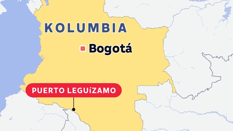 Kolumbian kartta, johon merkitty Puerto Leguízamo.