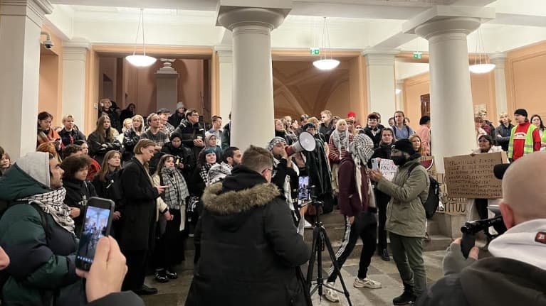 University of Helsinki students protesting for their institution to boycott Israel in late 2023. 