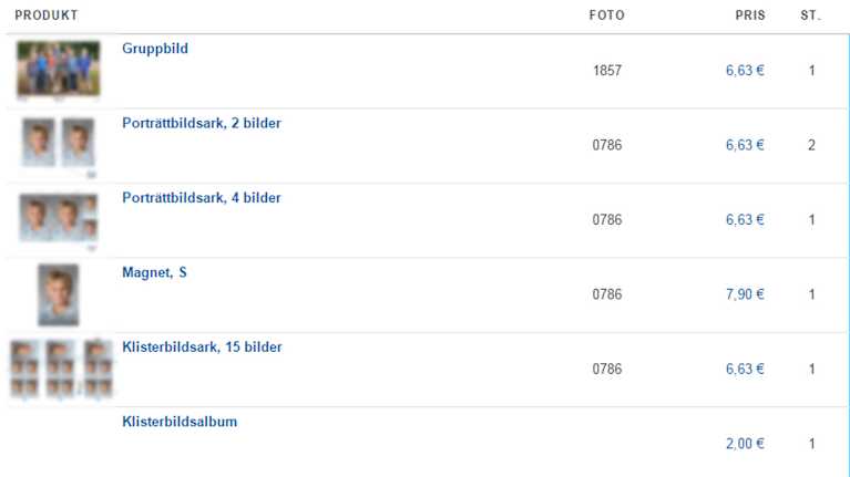 Skolfotografering, priser