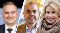 Kuvassa vasemmalta oikealle kansanedustajat Atte Harjanne, Ari Koponen ja Pia Kauma.