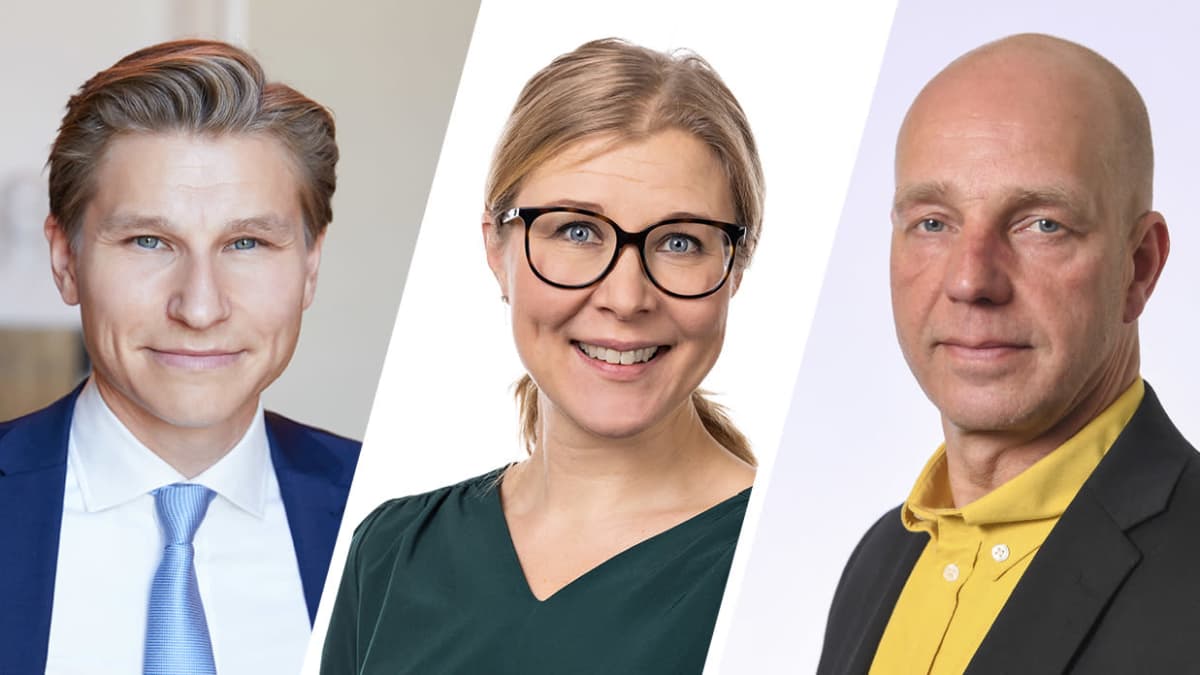 Antti Häkkänen (Kok.), Niina Malm (SDP) ja Sheikki Laakso (PS)