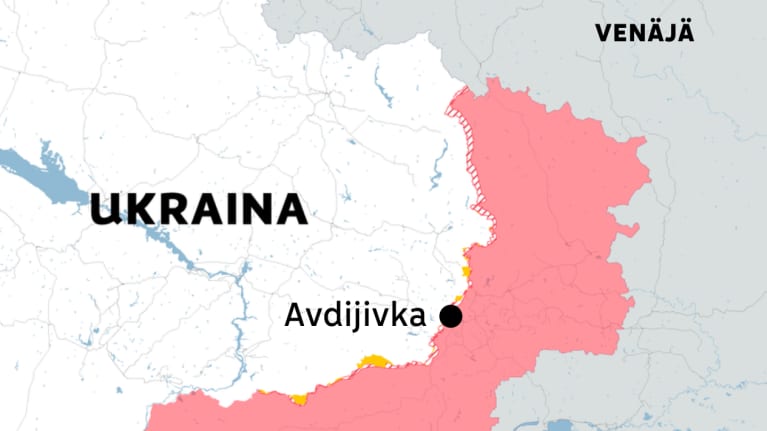 Osa Ukrainan kartasta mihin on merkitty Avdijivka.