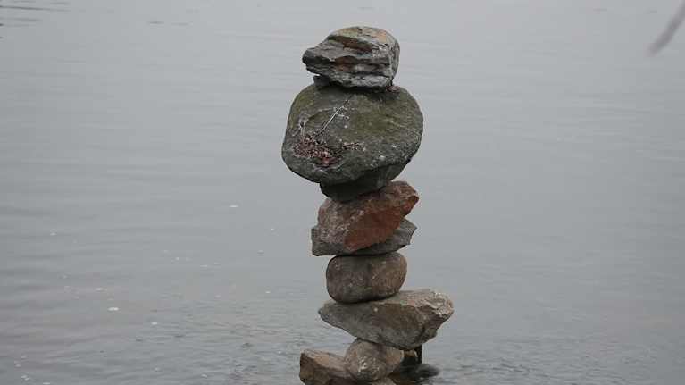 Markku Puustisen's work Seita in Töölönlahti and a duck. 