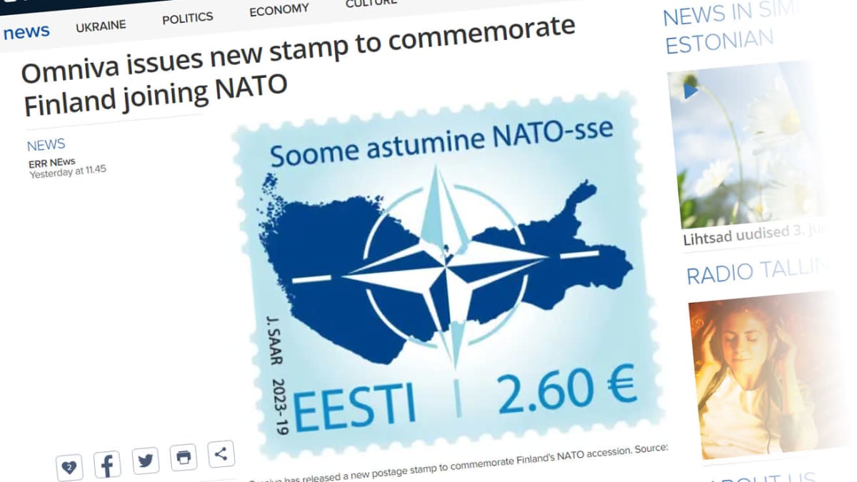 Kuvakaappauksessa postimerkki Viron yleisradioyhtiö ERR:n sivulla.