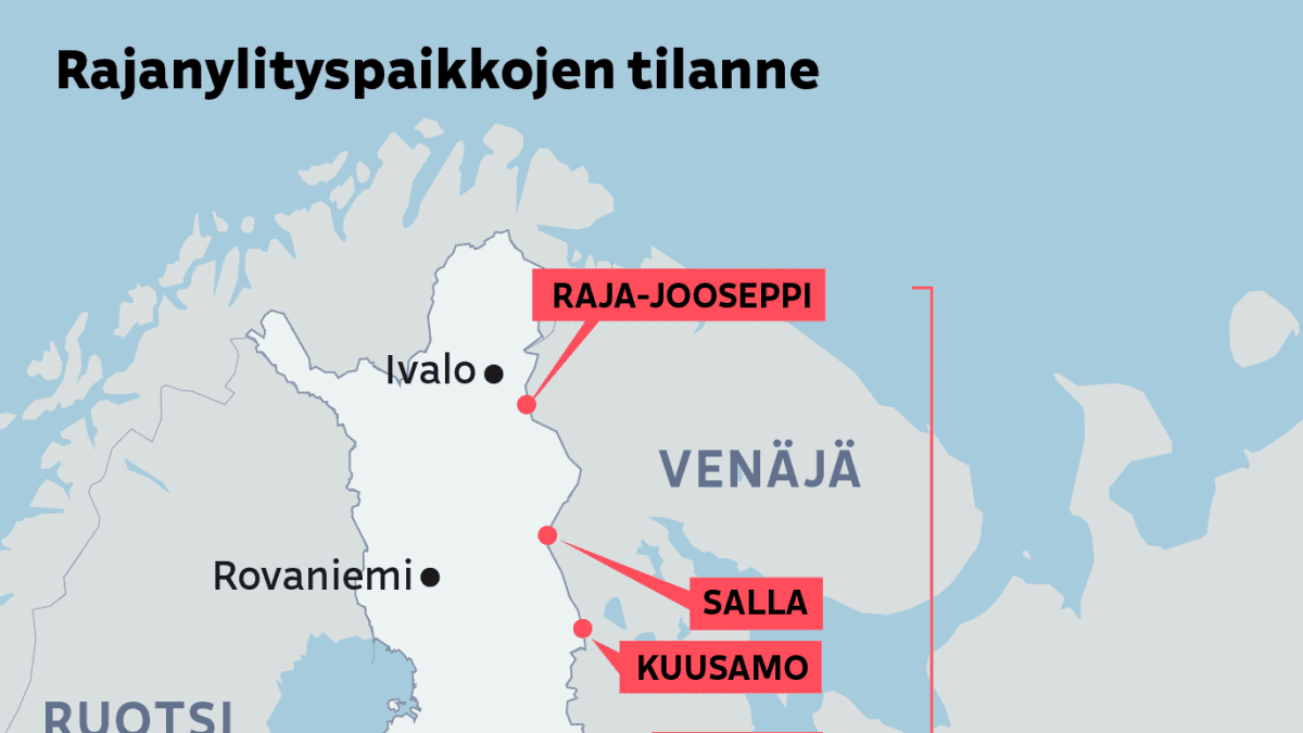 Kartta Suomen itärajan raja-asemista
