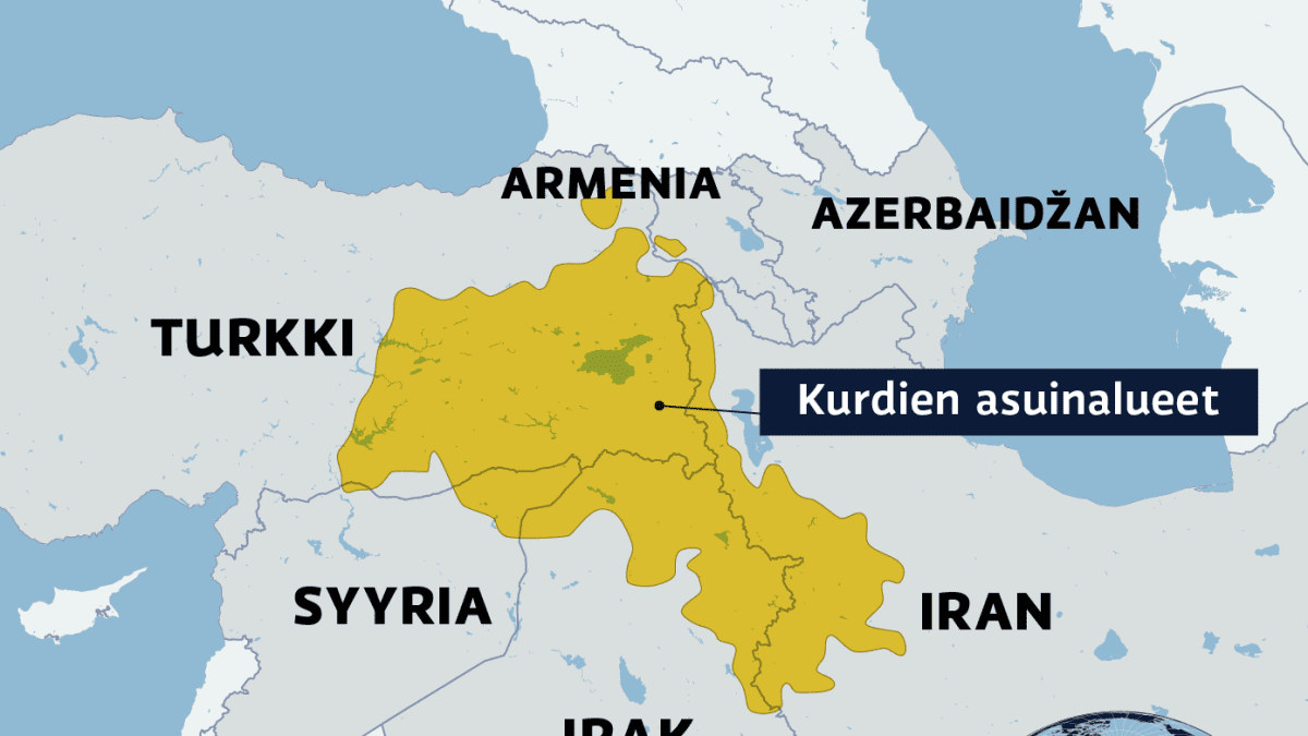 Kartalla kurdien asuinalueet Turkissa, Syyriassa, Irakissa, Iranissa ja Armeniassa.