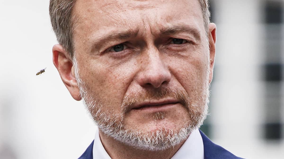 Lähikuva Christian Lindnerin kasvoista. Ampiainen lentää Lindnerin korvan vieressä.