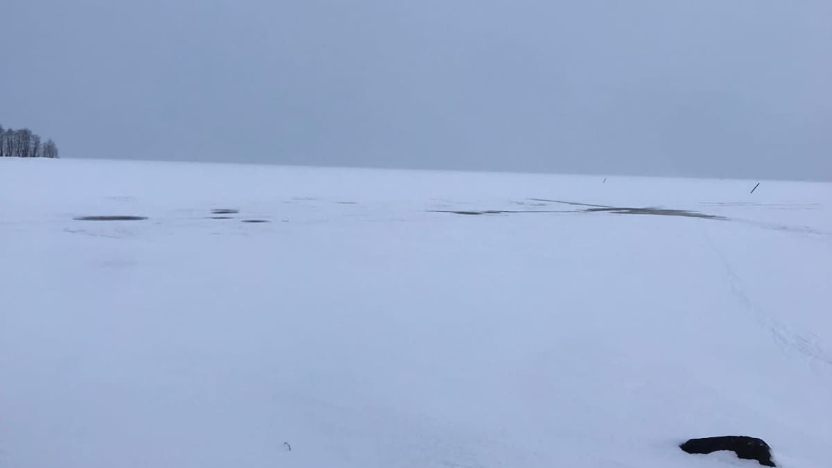 Jää, jossa näkyy tummia läikkiä.