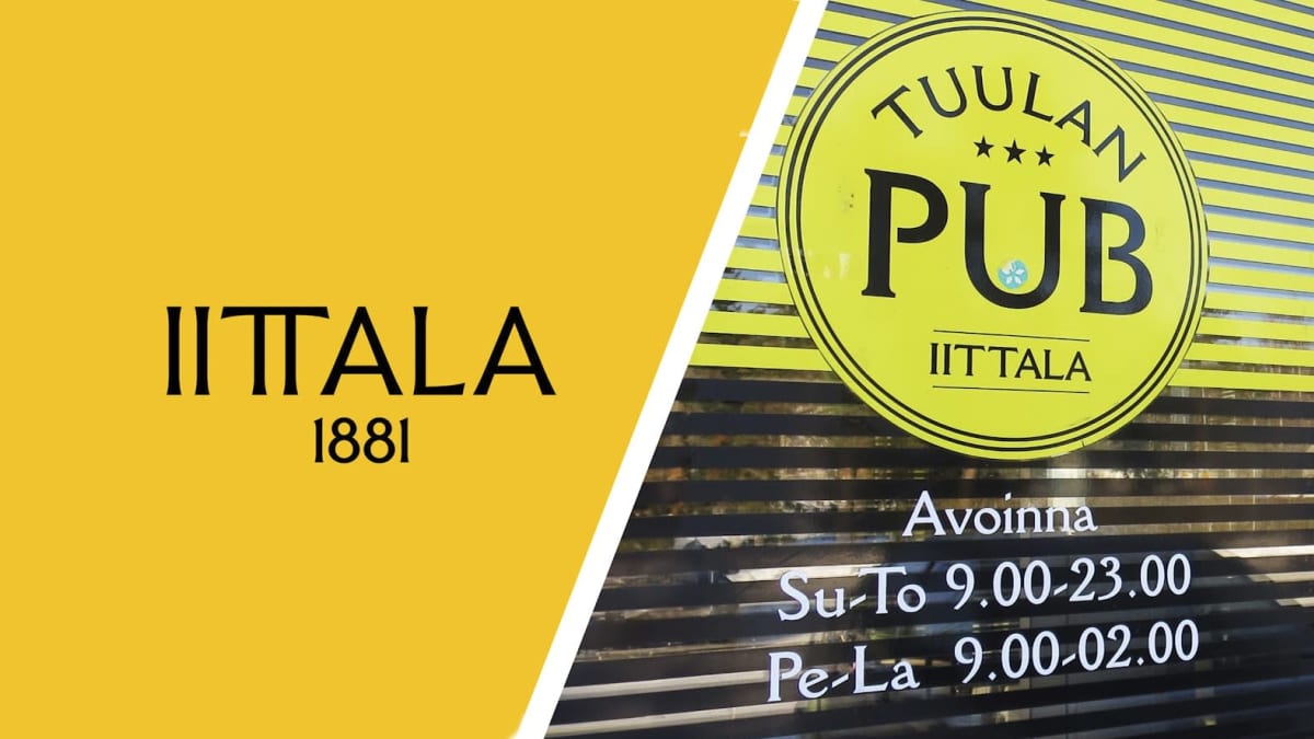 Vasemmalla Iittalan uusi keltapohjainen logo ja oikealla Tuulan pubin logo, joka muistuttaa Iittalan logoa.