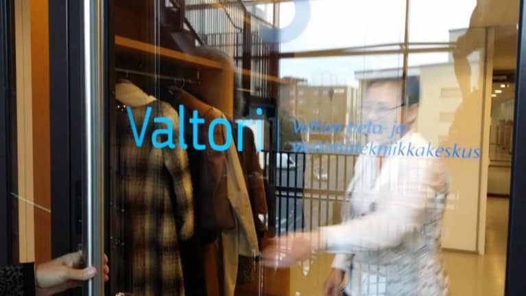 Photo shows the Valtori logo on a door.