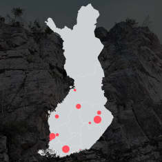 Hydrogen discoveries in Finnish bedrock marked on the map.