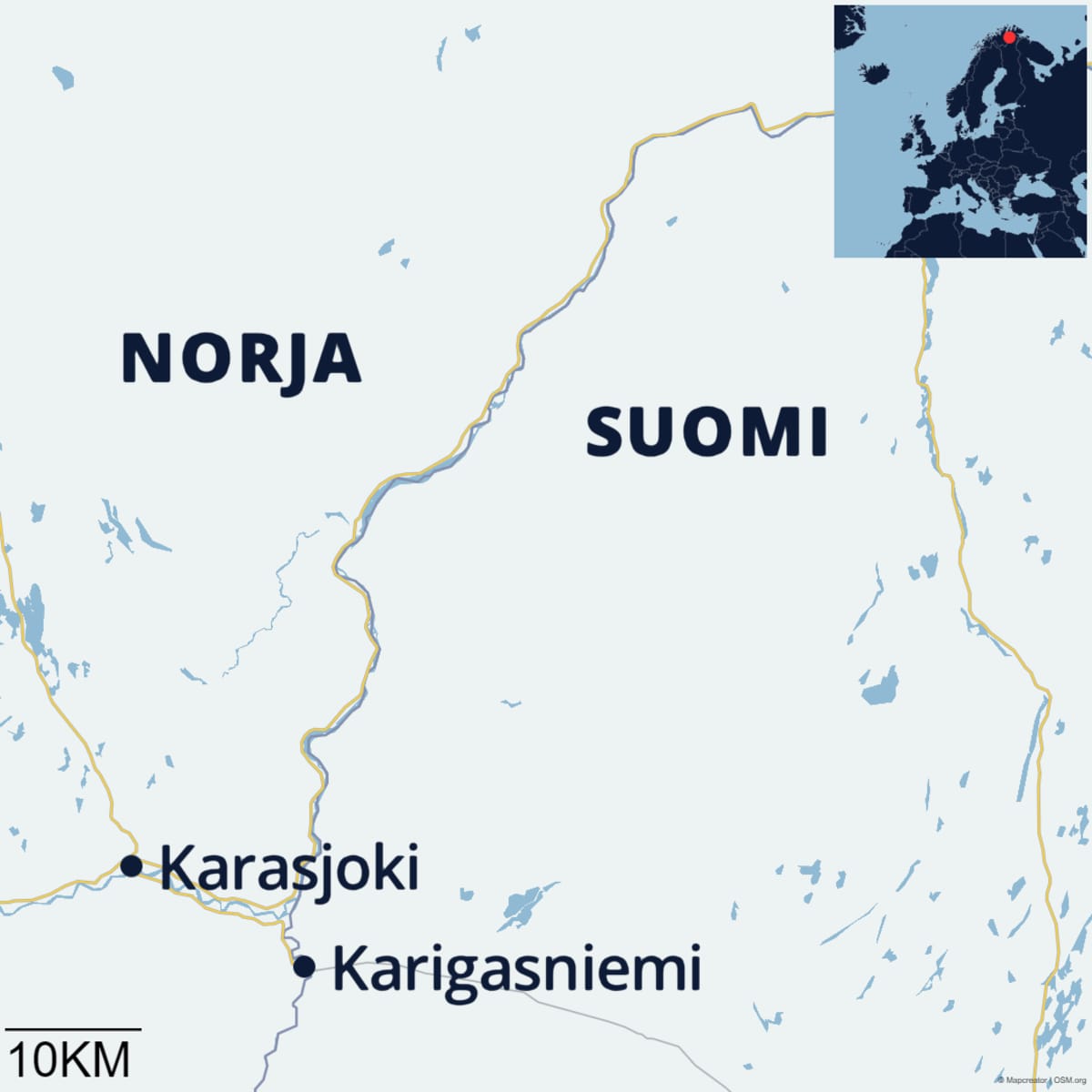Norjan Karasjoki ja Suomen Karigasniemi sijaitsevat hyvin lähellä toisiaan.