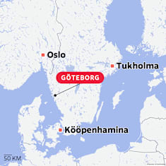 Kartta jossa näkyy Göteborgin sijainti Pohjoismaissa.