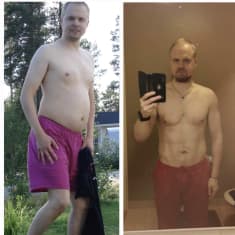 Liikuntalääketieteen erikoislääkäri Joni Keisala huomasi olevansa huonossa fyysissä kunnossa. Hän pudotti 20 kiloa alle puolessa vuodessa. Kuvassa vasemmalla kesämies Keisala. Oikealla sportti-Jori. Tulokset kertovat enemmän kuin 3000 merkkiä.