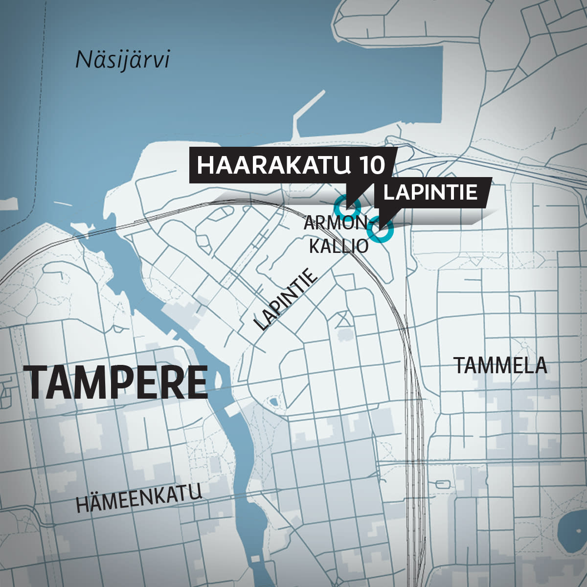 Kartta Tampereen keskustasta