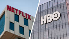 Netflix ja HBO -logot rakennusten seinissä.