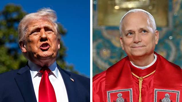 Donald Trump ja paavi Leo XIV kuvakombossa.