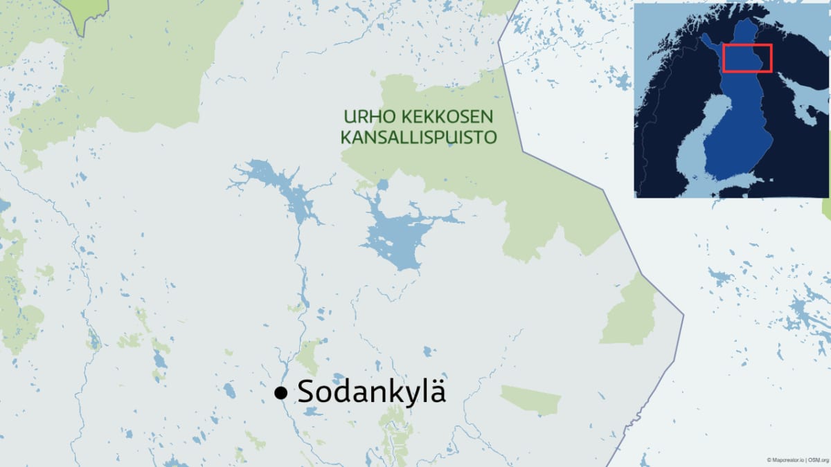 Kartta Urho Kekkosen kansallispuiston sijainnista Lapissa.