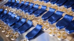 Äitienpäivänä annettavia Suomen Valkoisen Ruusun I luokan mitaleita.