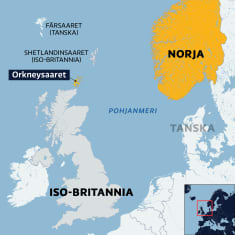 Kartalla Orkneysaaret Pohjanmeressä Iso-Britannian pohjoispuolella.