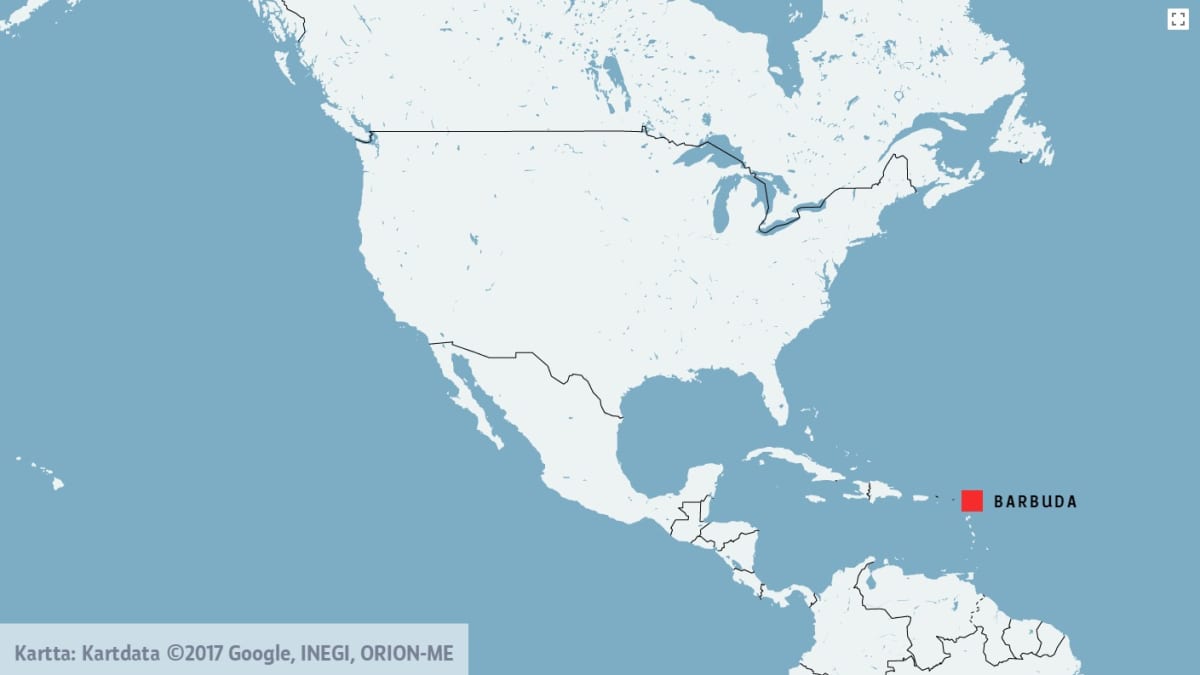 Karta över nord- och mellanamerika med Barbuda markerat.