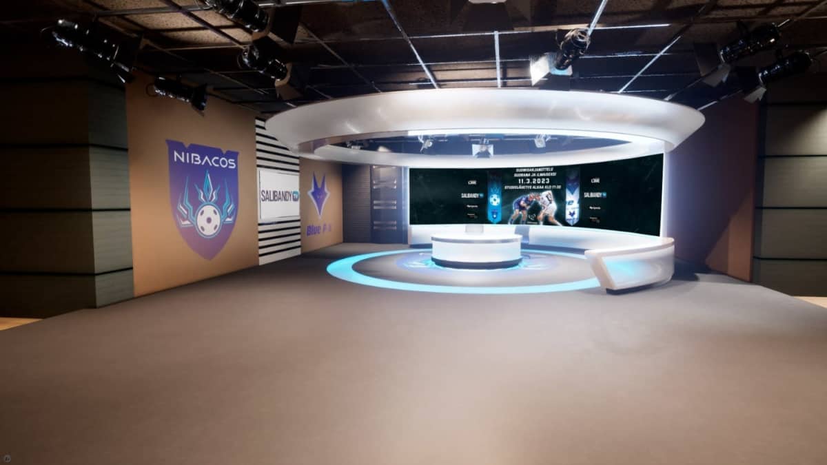Mediakeskus Limen salibandyjoukkue Nibacoksen peliin rakentama virtuaalistudio.