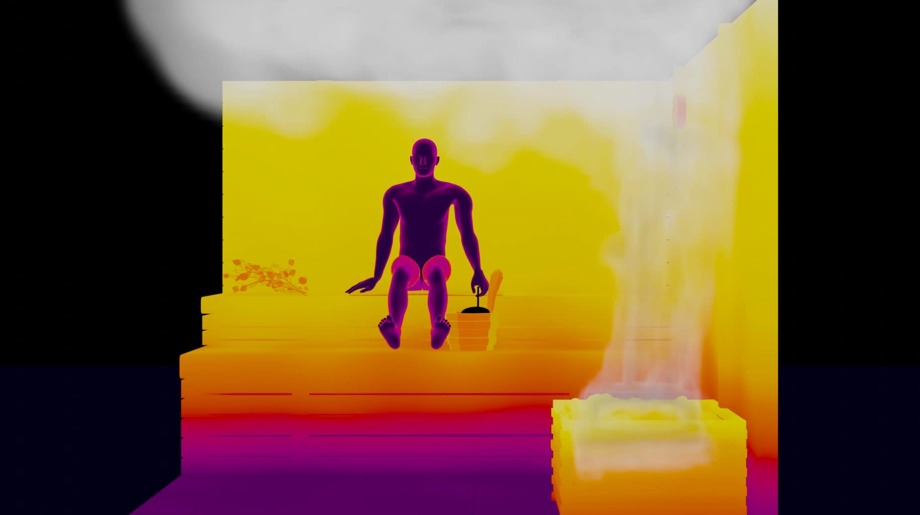 3D-visualisointi höyryn liikkeestä saunassa.