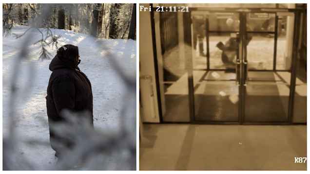 Nainen ja kuvakaappaus valvontakameratallenteesta.