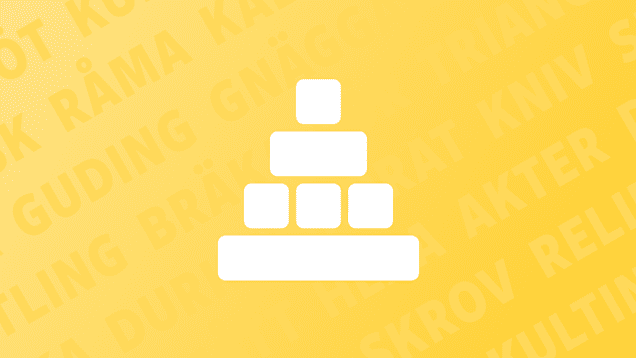 Vita block staplade i pyramidform på gul bakgrund.