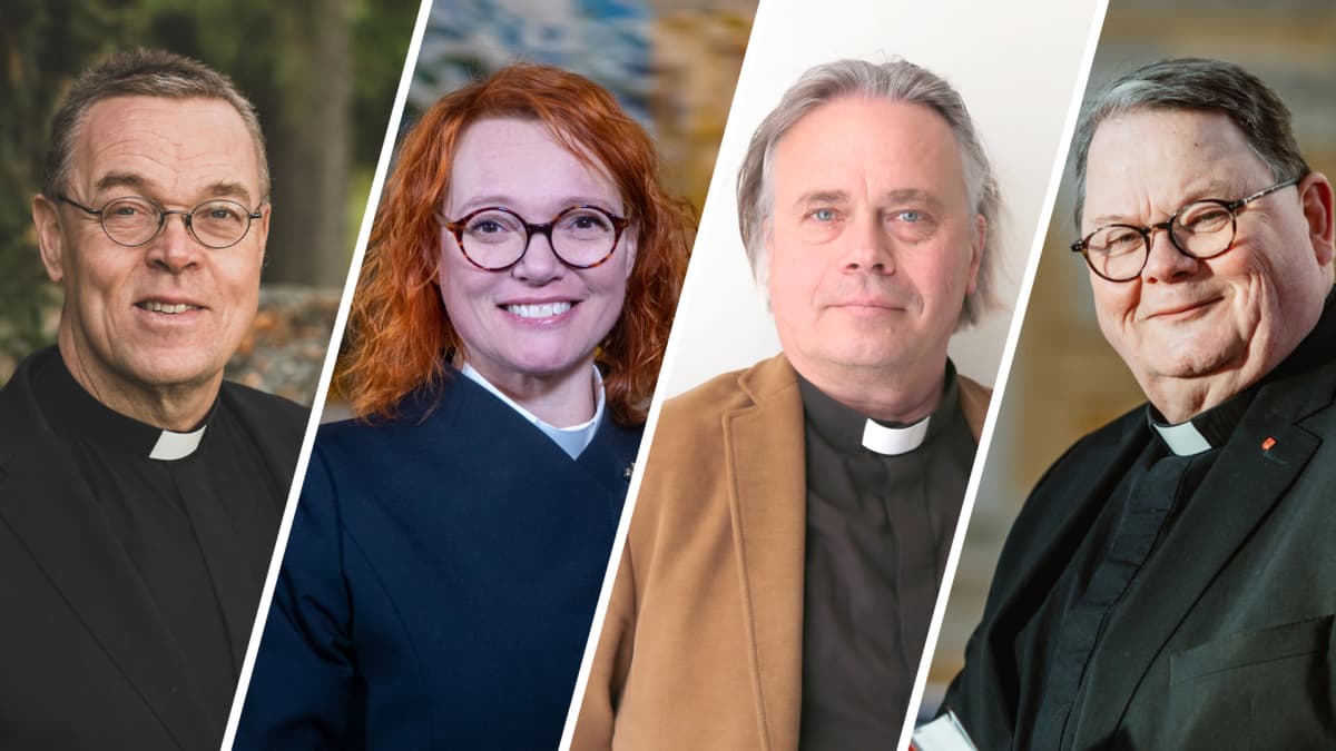 Mikkelin hiippakunnan piispaehdokkaat. Pekka Särkiö, Mari Parkkinen, Sammeli Juntunen ja Pekka Huokuna.
