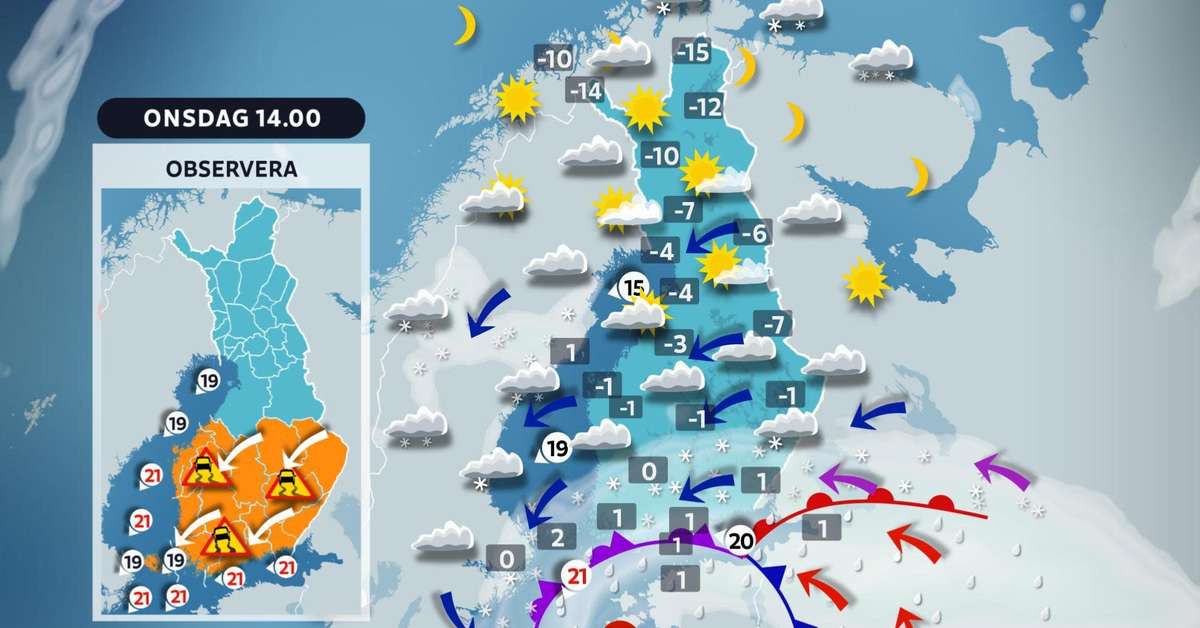 Snöstorm drog in över Finland – varning för halka, hårda vindar och ...