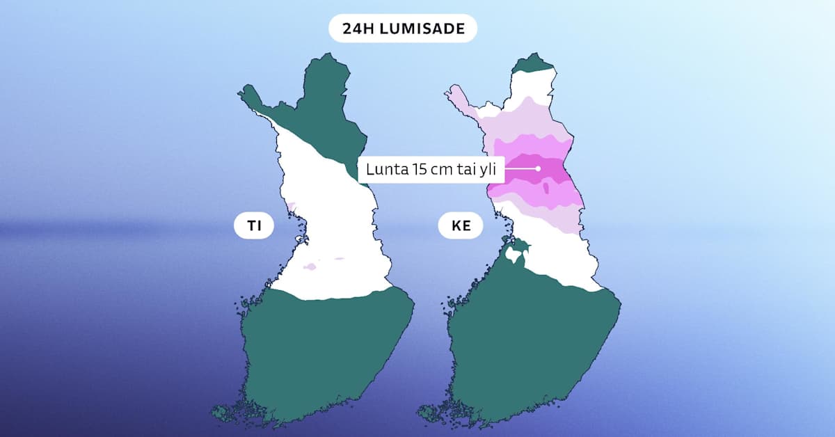 Pohjois-Suomeen voi sataa lunta kymmeniä senttejä – etelämpänä tulee räntää