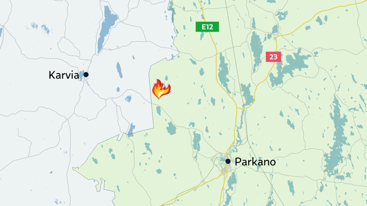 Karttagrafiikka metsäpalopaikasta Parkanossa.
