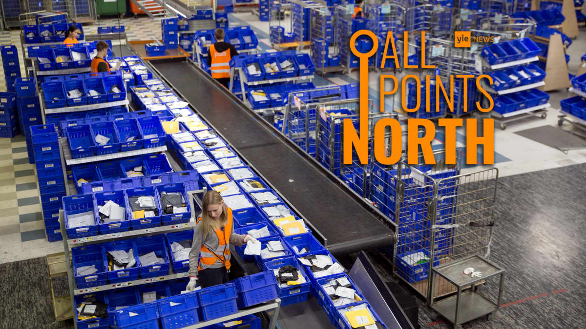 Photo of Posti logistics facility, featuring the All Points North podcast logo.