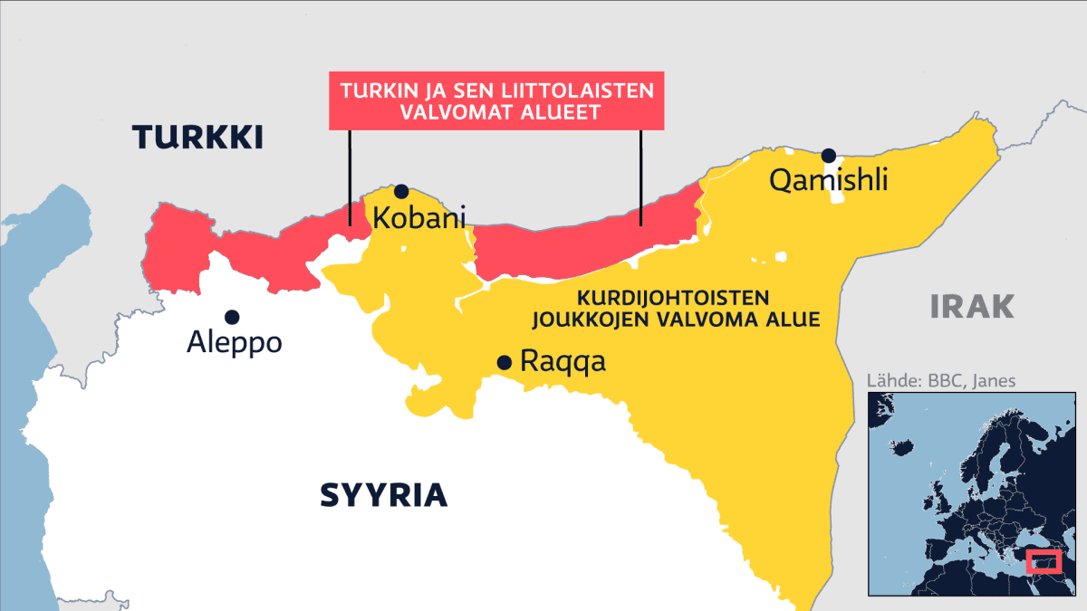 Kartta Turkin ja Syyrian rajalta. 