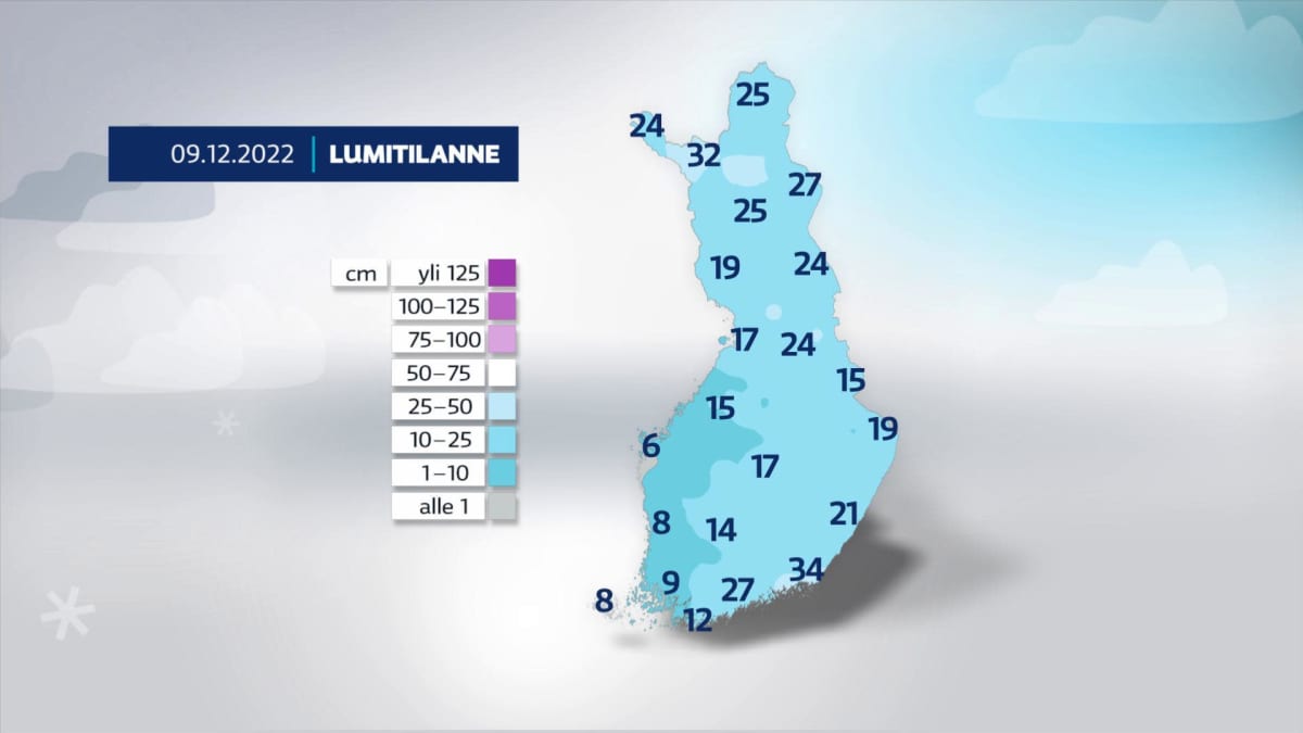 Lumitilanne Suomessa  9.12.2022 -kartta.