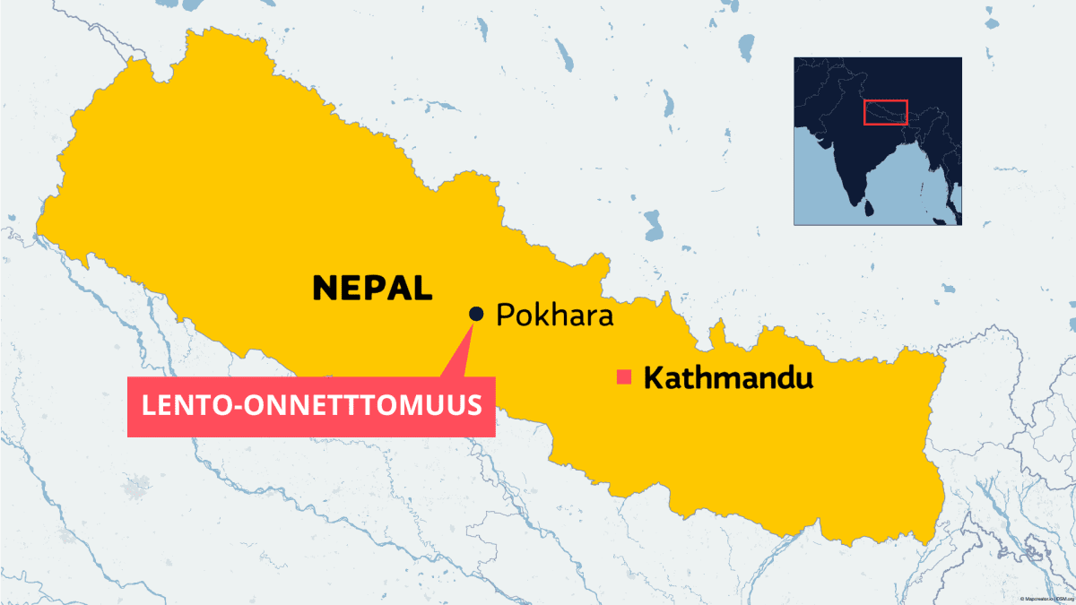 Lento-onnettomuuspaikkakunta Nepalin kartalla.