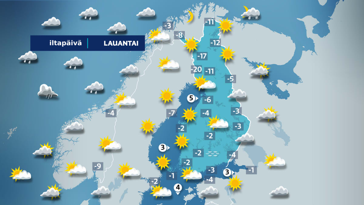 Lauantain sääkartta.