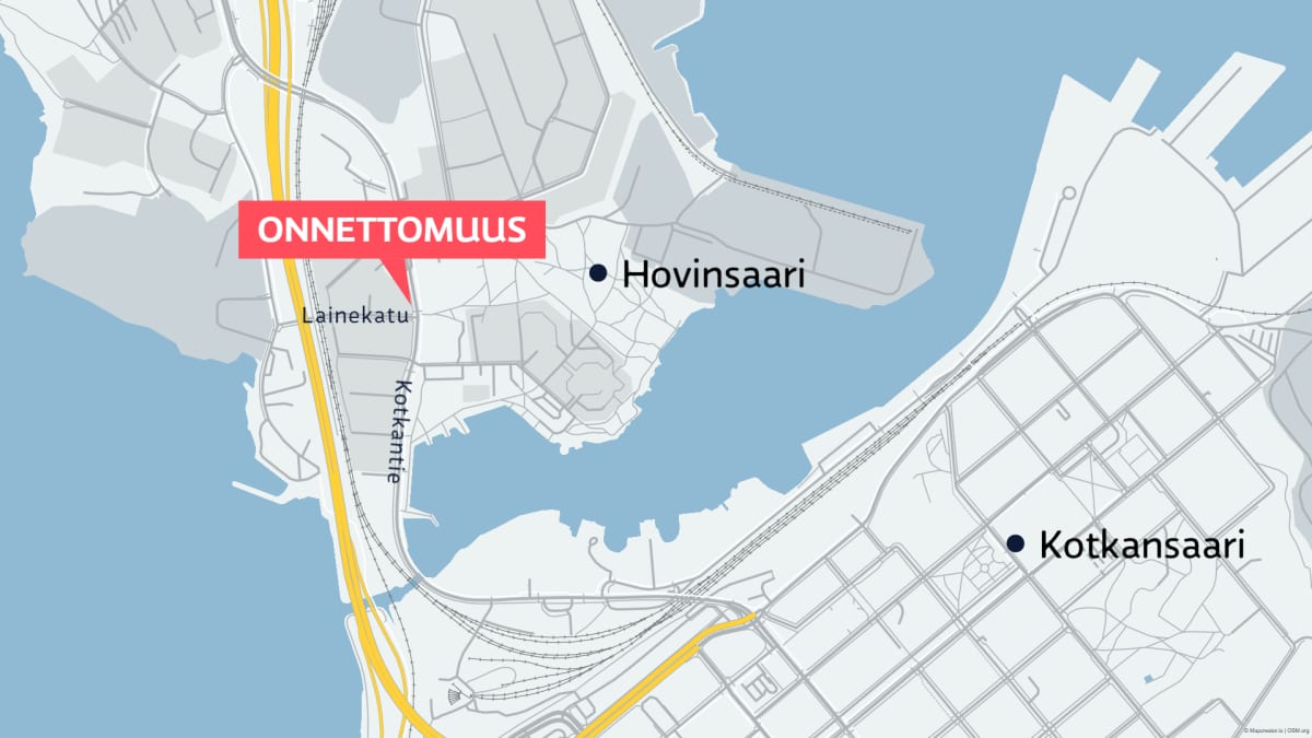 Grafiikka onnettomuuspaikasta Kotkan Hovinsaarella.