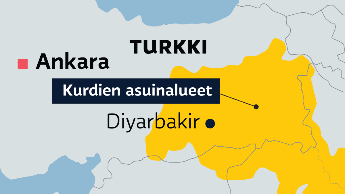 Kuvassa näkyy kartta Turkin kurdialueesta.