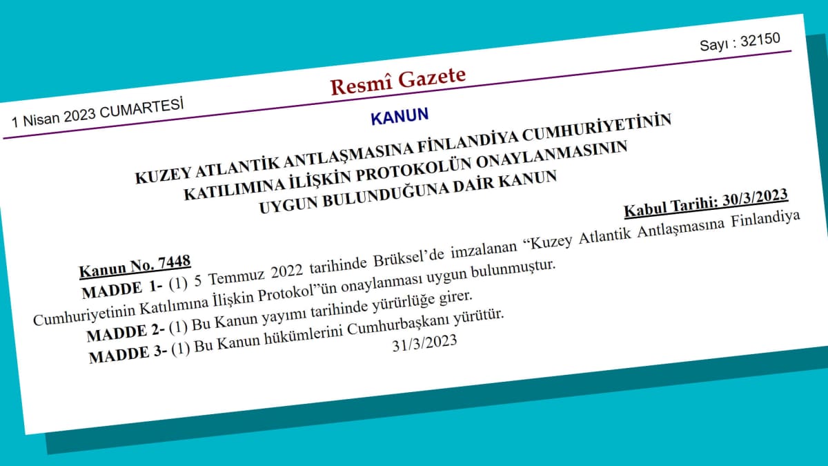 Kuvakaappaus Turkin virallisesta lehdestä 1. huhtikuuta 2023.