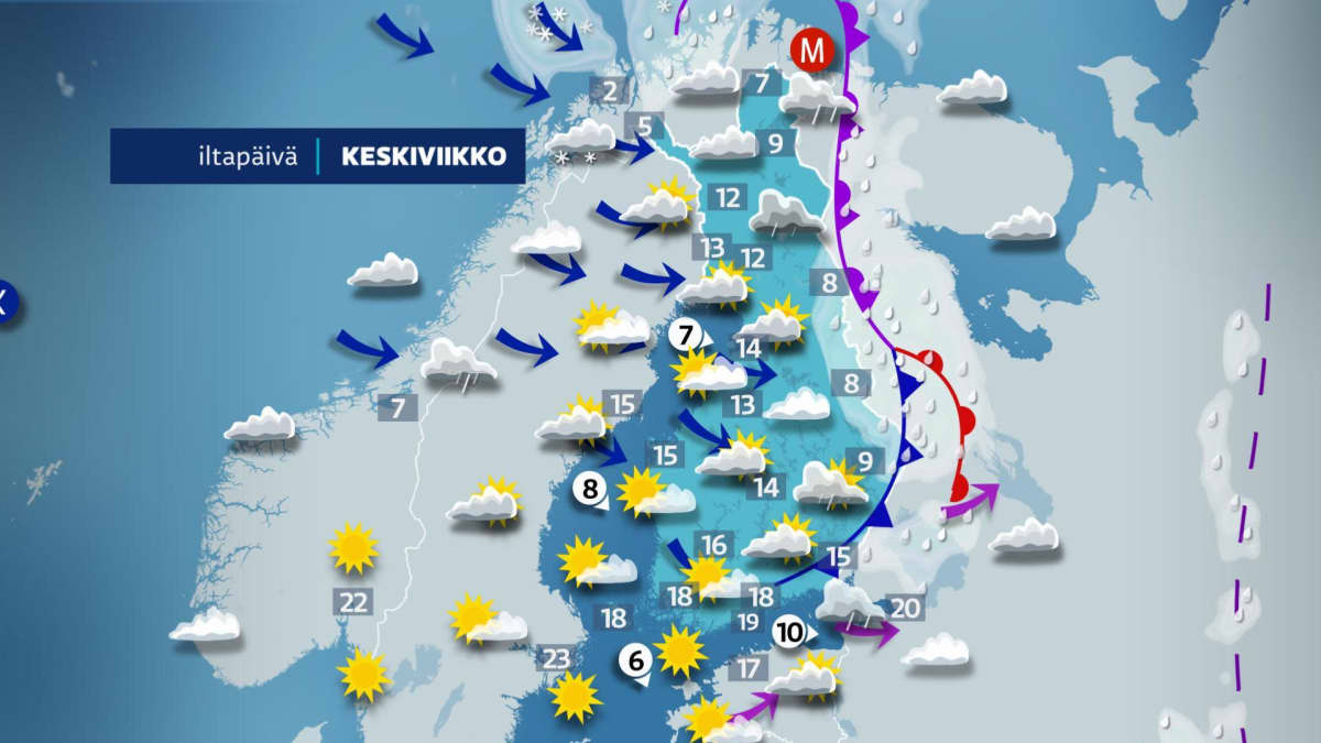 Keskiviikon sääkartta.