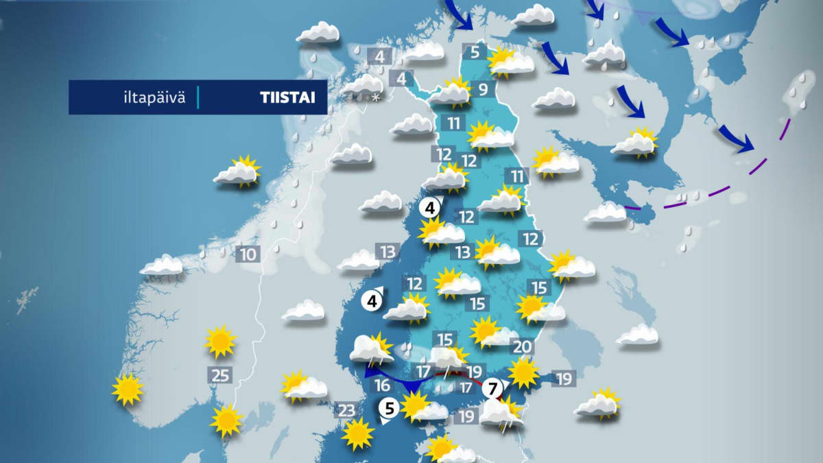 Tiistain sääkartta.
