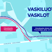 Kartta Vaskiluodon tien muutoksista. 
