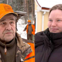 Ett bildkollage med två bilder; en man med orange skärmmössa och en kvinna med tjock vinterjacka.