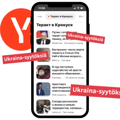 Puhelimen näytöllä näkyvä Yandex-haku.
